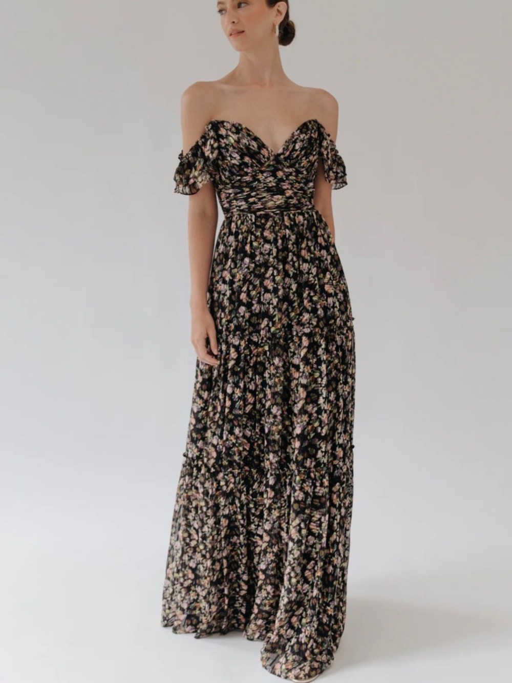 Jenny Yoo Naia Dress Floor Length Black Floral Bridesmaid Dress